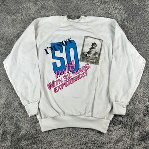 Vintage Xpres Knits Sweatshirt Mens Large White 50th Birthday Graphic Funny USA